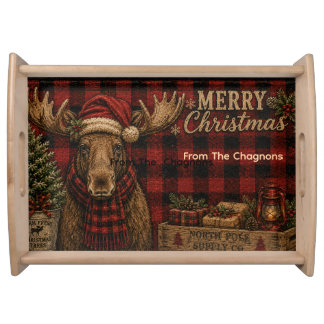 Personalized Vintage Christmas Moose Serving Tray