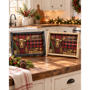 Personalized Vintage Christmas Moose Serving Tray