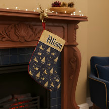 Personalized Vintage Christmas Navy Gold