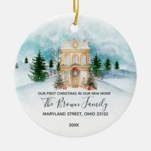 Personalized Vintage Christmas New Home Winter Ceramic Ornament