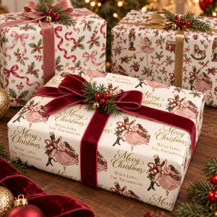 Personalized Vintage Christmas Nutcracker Set of 3 Wrapping Paper Sheets