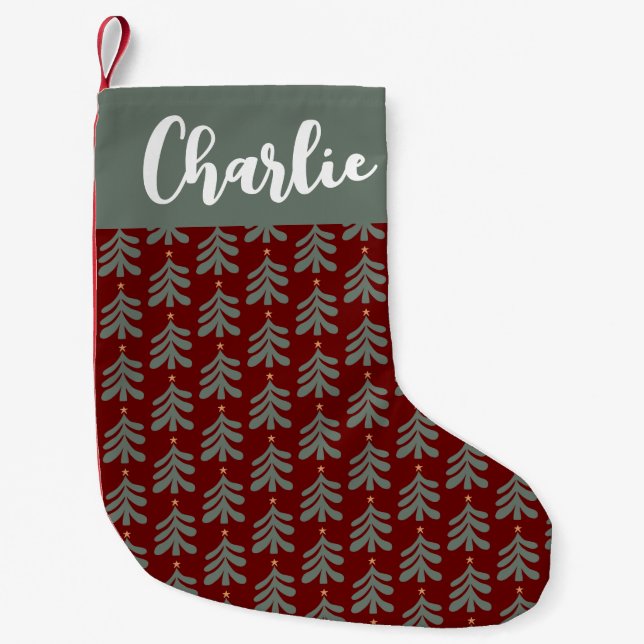 Personalized vintage Christmas stocking with trees (Front)