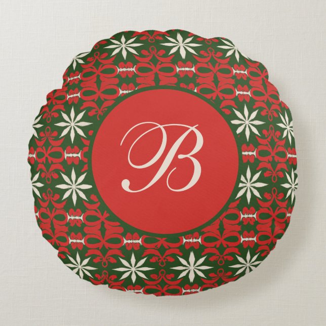 Personalized Vintage Christmas/winter patterned  Round Pillow (Front)