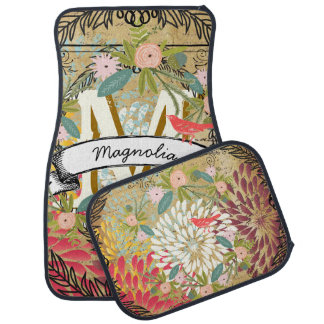 Personalized Vintage Chrysanthemum Bird Pattern Car Floor Mat