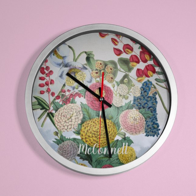 Personalized Vintage Chrysanthemum Poppy Lilac Round Clock (Creator Uploaded)