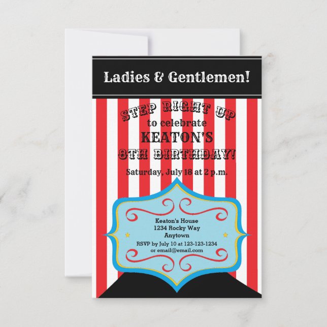 Personalized Vintage Circus Party Invitations (Front)