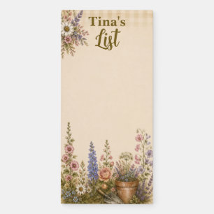 Personalized Vintage Cottage Garden Floral Magnetic Notepad