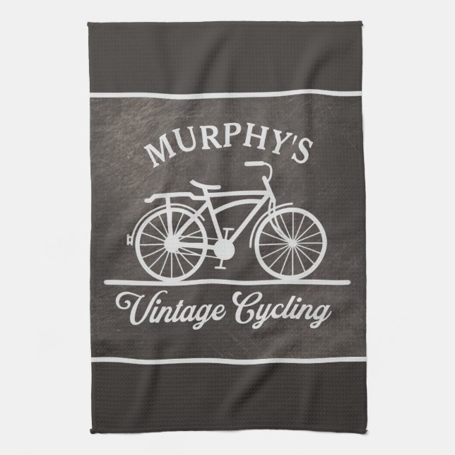Personalized Vintage Cycling Retro Bicycle Kitchen Towel (Vertical)