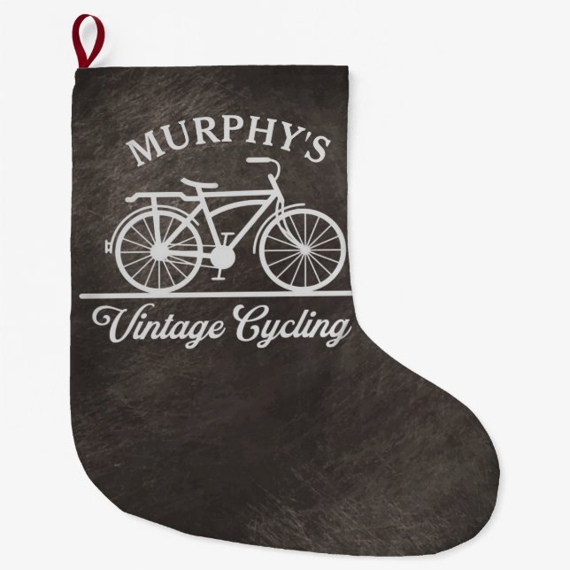 Personalized Vintage Cycling Retro Bicycle Large Christmas Stocking (Front)