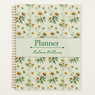 Personalized Vintage Daisy Sage Green Planner