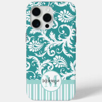 Personalized Vintage Damask change teal any color iPhone 15 Pro Max Case