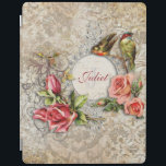 Personalized Vintage Damask Rose iPad Smart Cover<br><div class="desc">Romantic vintage-inspired design featuring area for personalization surrounded by ornate flourishes, birds and lush sprays of roses on a distressed damask background. Note: Sculpted, engraved, embossed and dimensional effects, layered, aged or eroded appearance, textures and shadows achieved digitally. Actual product has a flat surface. French Garden background paper by Lil...</div>