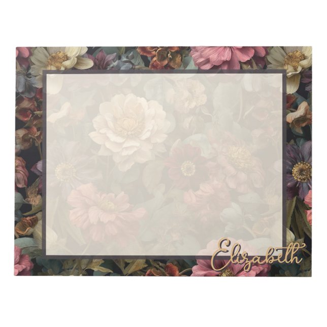 Personalized Vintage Dark Gothic Wild Rose Garden Notepad (Front)