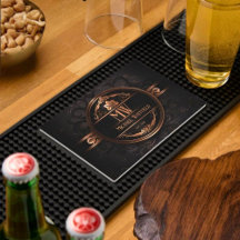 Personalized Vintage Demask Monogram Bar Mat