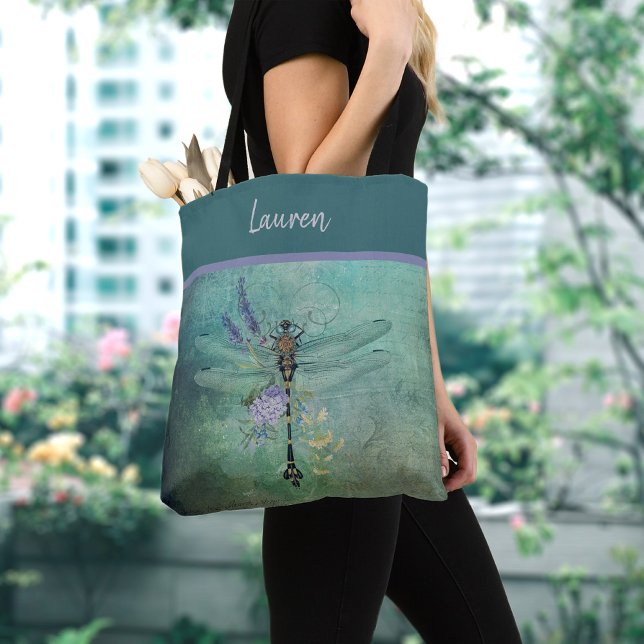 Personalized Vintage Dragonfly with Flowers Tote B (Creator Uploaded)