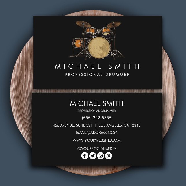 Personalized Vintage Drum Set Music Drummer Business Card (Creator Uploaded)