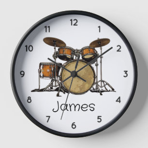 Personalized Vintage Drum Set Music Drummer Clock