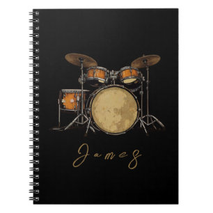 Personalized Vintage Drum Set Music Drummer Notebook