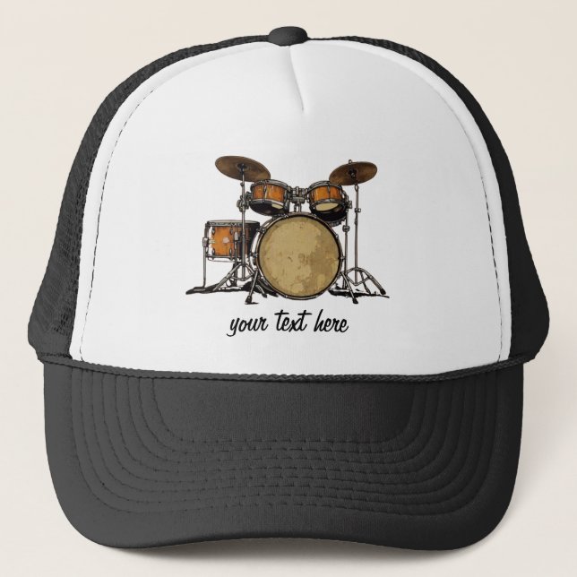 Personalized Vintage Drum Set Music Drummer Trucker Hat (Front)