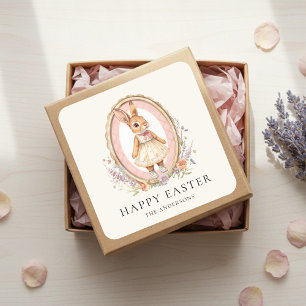 Personalized Vintage Easter Bunny Custom Square Sticker