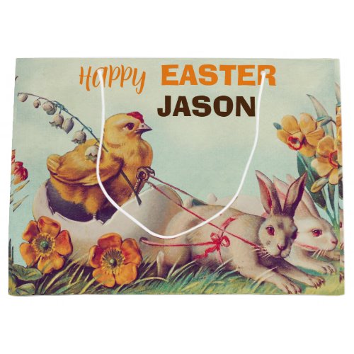 Personalized vintage Easter bunny easter Large Gift Bag