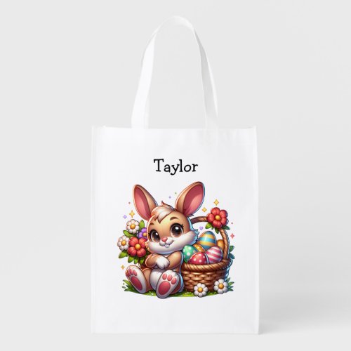 Personalized Vintage Easter Bunny Grocery Bag