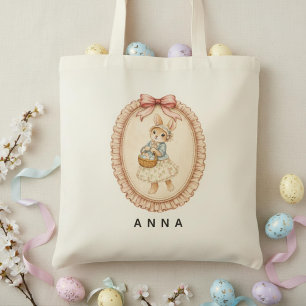 Personalized Vintage Easter Bunny Pastel Rabbit  Tote Bag