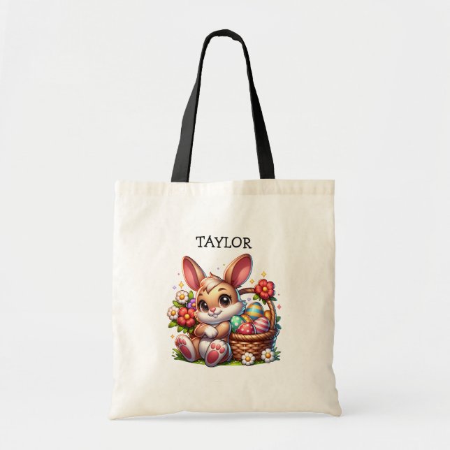 Personalized Vintage Easter Bunny Tote Bag (Front)