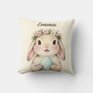 Personalized Vintage Easter Bunny with Egg Throw Pillow