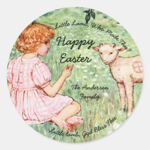 Personalized Vintage Easter Little Lamb  Classic Round Sticker