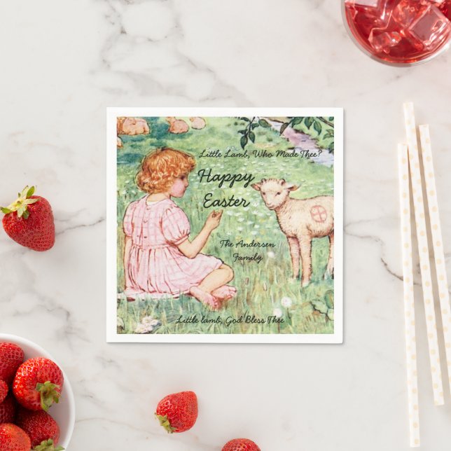 Personalized Vintage Easter Little Lamb Napkins (Insitu)