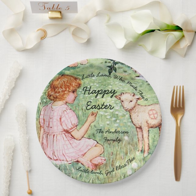 Personalized Vintage Easter Little Lamb Paper Plates (Wedding)