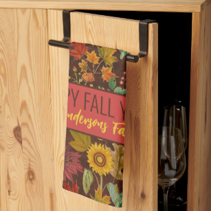 Personalized Vintage Fall Autumn Leaves Kitchen Towel