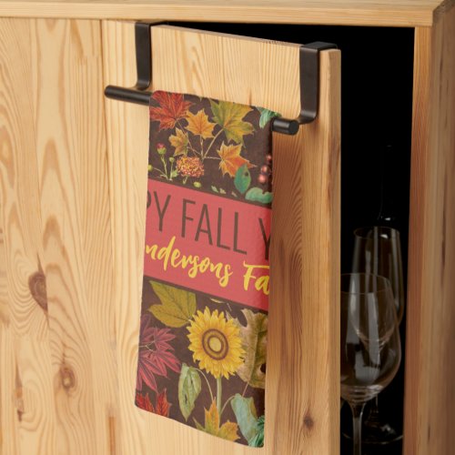 Personalized Vintage Fall Autumn Leaves Kitchen Towel
