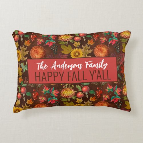 Personalized Vintage Fall Autumn Leaves Pattern Accent Pillow