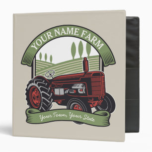Personalized Vintage Farm Tractor Country Farmer 3 Ring Binder