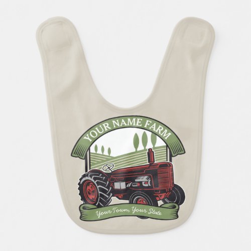 Personalized Vintage Farm Tractor Country Farmer  Baby Bib