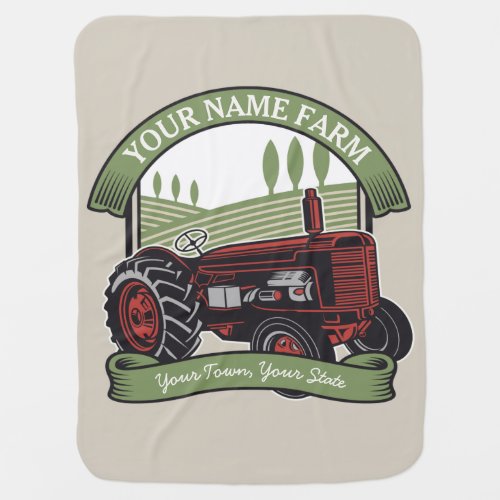Personalized Vintage Farm Tractor Country Farmer  Baby Blanket
