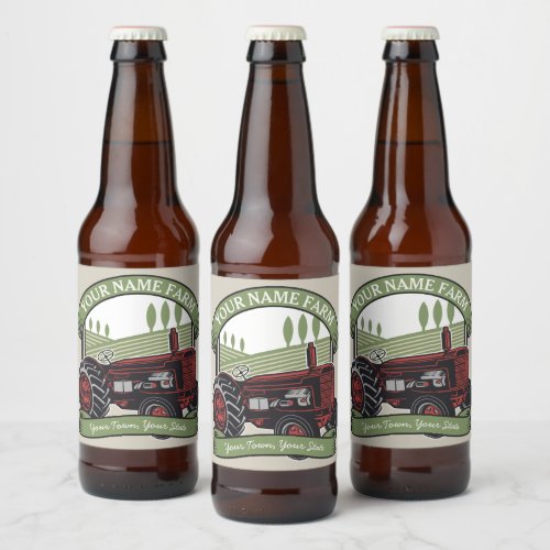 Personalized Vintage Farm Tractor Country Farmer  Beer Bottle Label