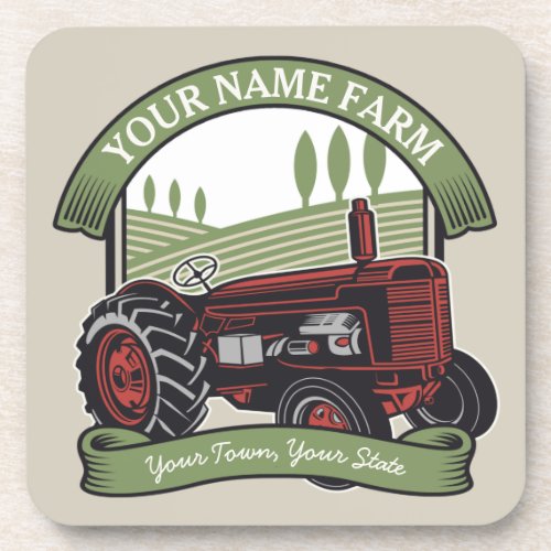 Personalized Vintage Farm Tractor Country Farmer  Beverage Coaster