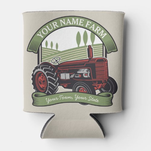 Personalized Vintage Farm Tractor Country Farmer  Can Cooler