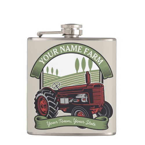 Personalized Vintage Farm Tractor Country Farmer Flask