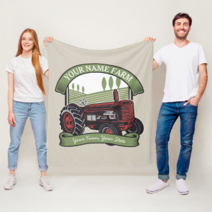 Personalized Vintage Farm Tractor Country Farmer Fleece Blanket