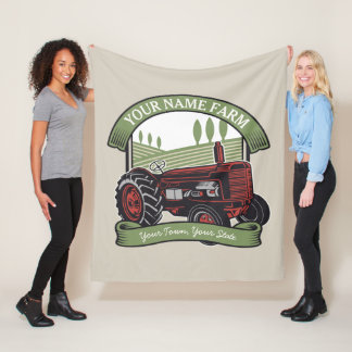 Personalized Vintage Farm Tractor Country Farmer  Fleece Blanket