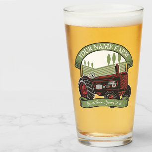 Personalized Vintage Farm Tractor Country Farmer Glass