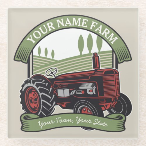 Personalized Vintage Farm Tractor Country Farmer Glass Coaster