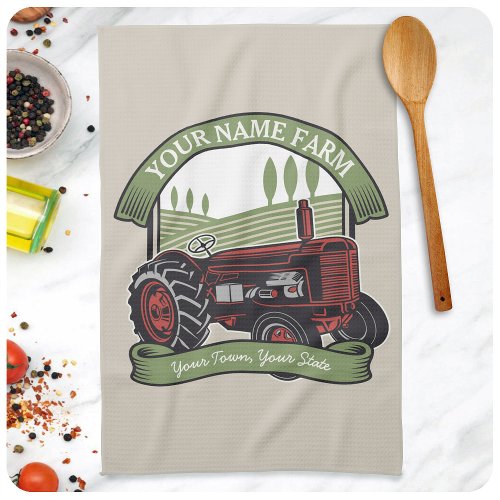 Personalized Vintage Farm Tractor Country Farmer  Kitchen Towel