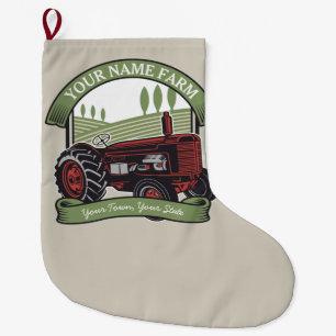 Personalized Vintage Farm Tractor Country Farmer Large Christmas Stocking