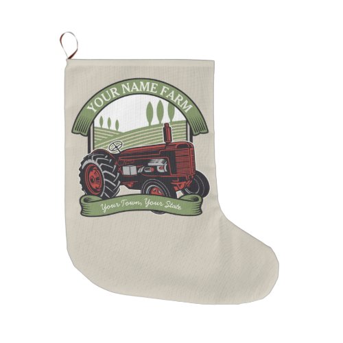 Personalized Vintage Farm Tractor Country Farmer  Large Christmas Stocking