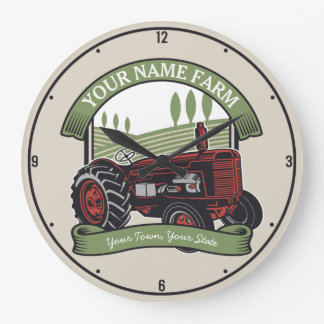 Personalized Vintage Farm Tractor Country Farmer Large Clock